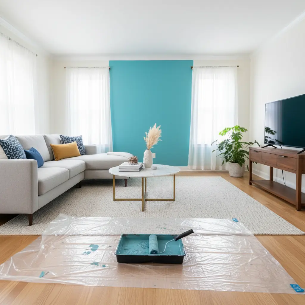 Freshly painted living room accent wall